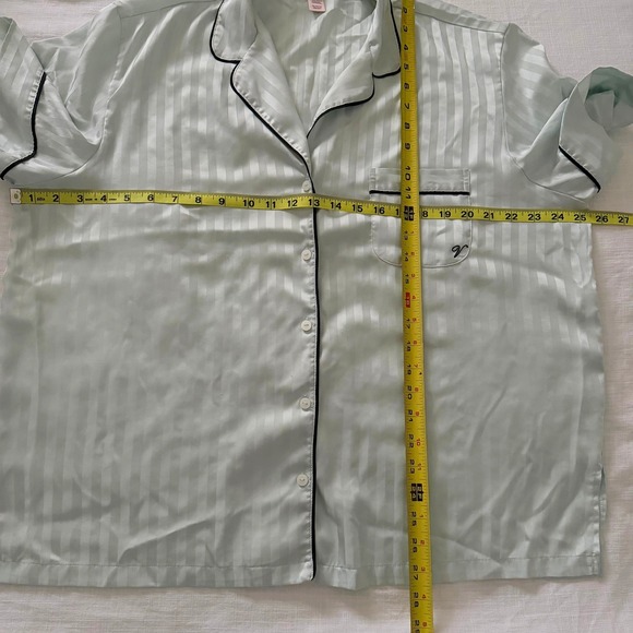 Victoria's Secret Striped Satin Pajama Set Shorts Top Light Mint Green Size XL - Picture 8 of 15